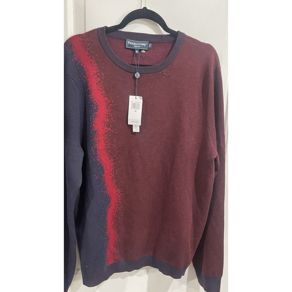 Paisley Gray Mens Slim Fit Long Sleeve Mul Midnight Mix sweater XL Org $110
